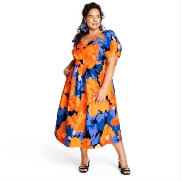 Tabitha Brown Dresses & Skirts - Tabitha Brown x Target Floral Print Puff Sleeve Tie-Back Midi Dress